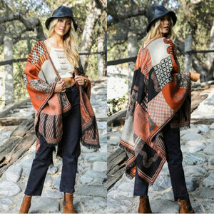 Baroque patchwork frayed edge ruana